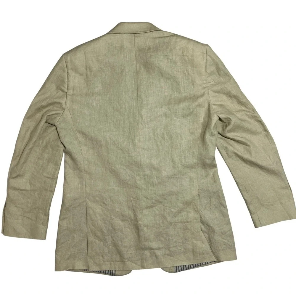 Calvin Klein Mens Linen‎ Beige Blazer Jacket 40L Two Button Striped Lined